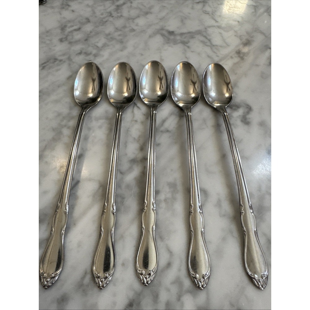 Simeon L & George H Rogers Oneida Ltd HOMESTEAD Stainless Iced TeaSpoons (5)